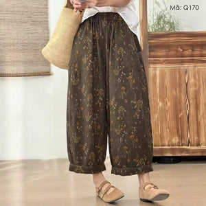 Quần baggy lửng in hoa lá retro ống rộng - Q170