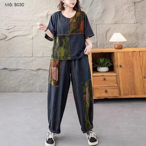 Bộ đồ denim gồm áo T-shirt và quần baggy - B030