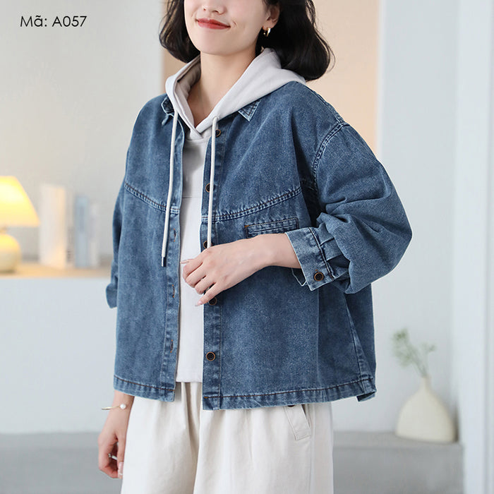 Áo khoác denim dài tay cổ đức một túi ngang nhỏ - A057
