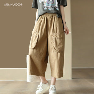 Quần baggy linen lửng lưng thun kiểu túi hộp - NU00001