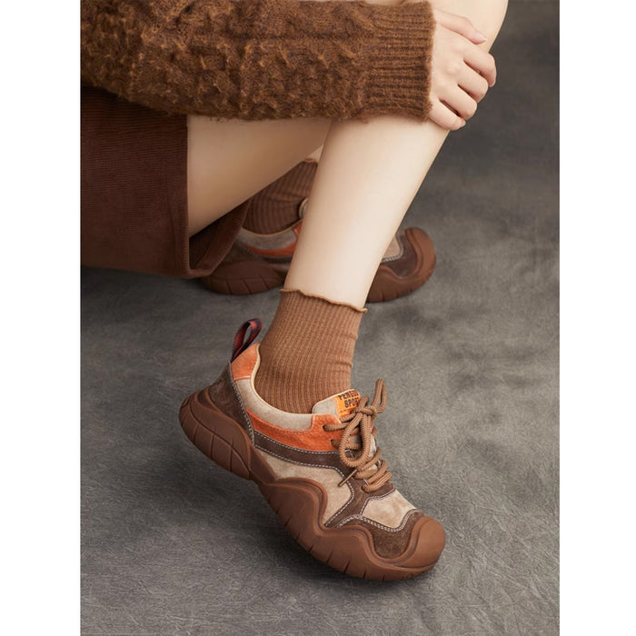 Giày da lộn retro Sneaker cột dây để bằng - OD1980