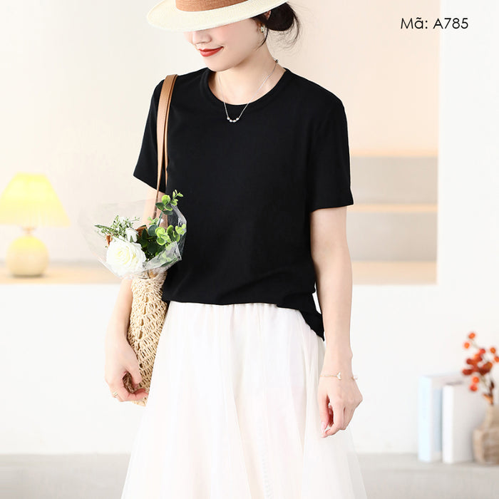 Áo T-shirt ngắn tay cổ tròn một màu - A785