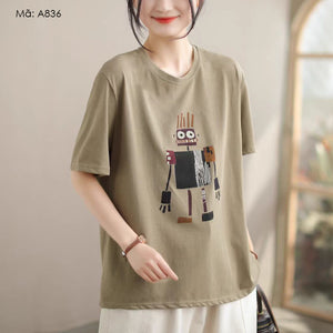 Áo T-shirt ngắn tay cổ tròn in robot - A836