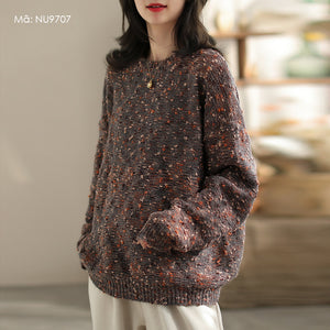 Áo len cashmere dài tay cổ tròn kiểu chấm sắc màu - NU9707