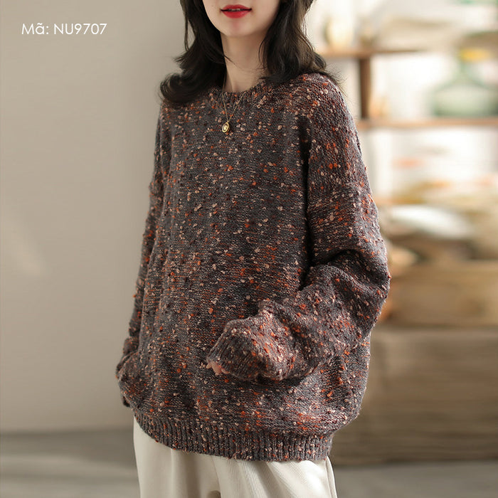 Áo len cashmere dài tay cổ tròn kiểu chấm sắc màu - NU9707