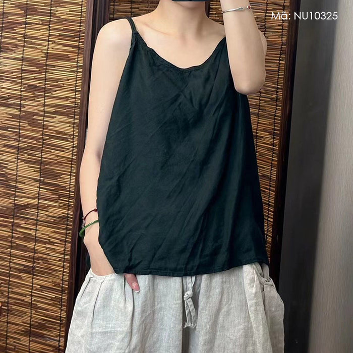 Áo t-shirt linen hai dây sát nách đơn sắc - NU10325