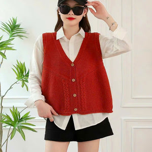 Áo khoác len gile cổ V khuy cài - A218