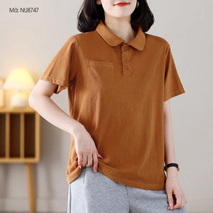 Áo T-shirt ngắn tay cổ pipi một túi nhỏ - NU8747