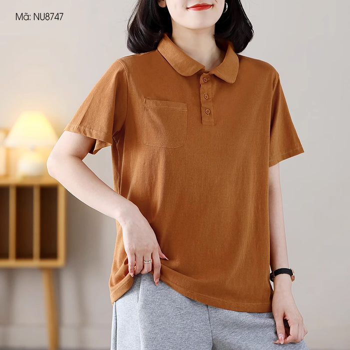 Áo T-shirt ngắn tay cổ pipi một túi nhỏ - NU8747