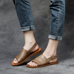 Dép da retro đế bệt quai khóa cài - OD1575