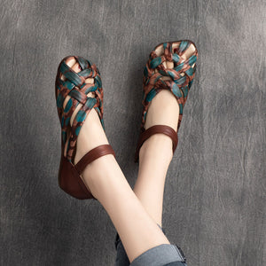Giày da sandal retro đế bằng - OD2294
