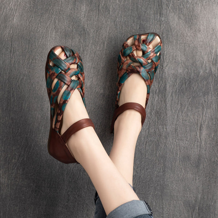 Giày da sandal retro đế bằng - OD2294