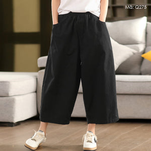 Quần baggy lửng lưng thun một màu hai túi sau - Q275