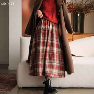 Chân váy len kẻ caro - V158