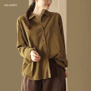 Áo sơ mi nhung mịn dài tay cổ đức - NU9079