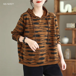 Áo hoodies dài tay hoa văn trừu tượng hai túi - NU9277