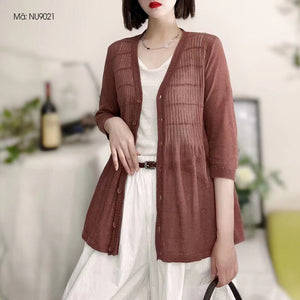 Áo khoác cardigan dệt kim ngắn tay cổ V form dài - NU9021