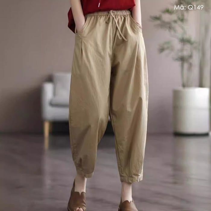 Quần baggy lửng lưng thun dây rút hai túi - Q149