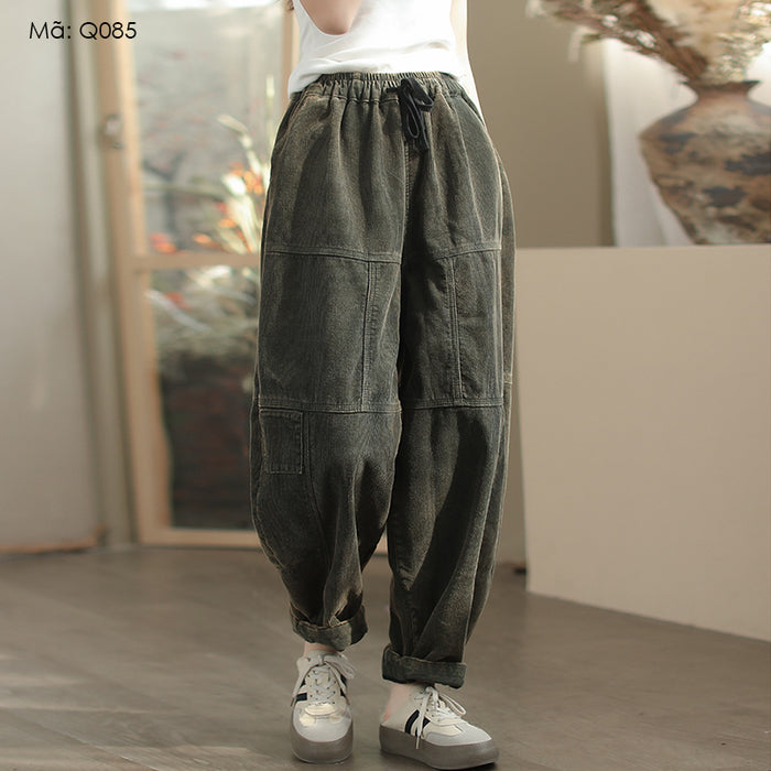 Quần baggy nhung lót lông lưng thun dây rút - Q085