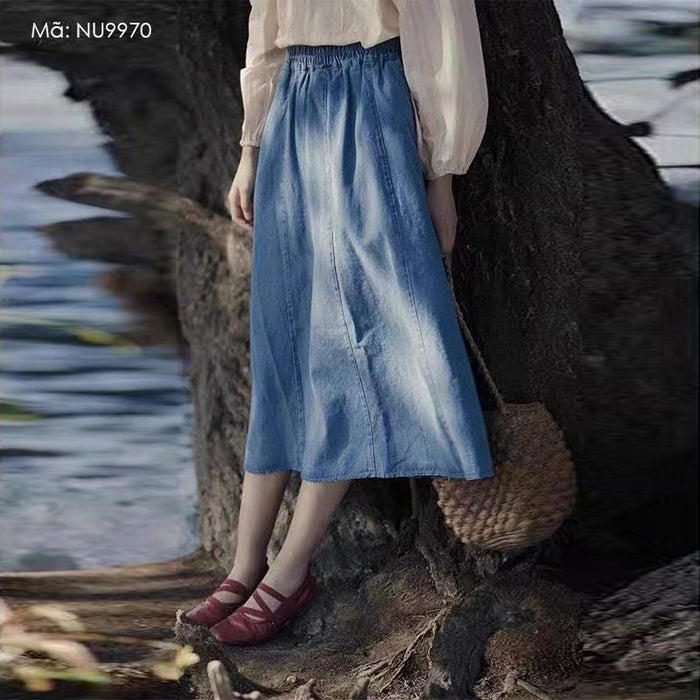 Chân váy denim retro lưng thun chữ A - NU9970