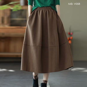 Chân váy lưng thun hai túi chéo một màu - V058
