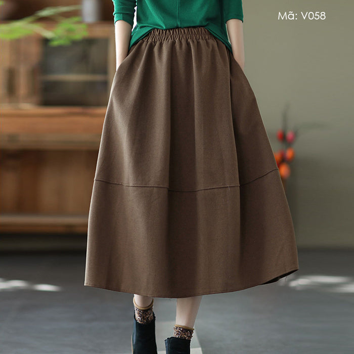 Chân váy lưng thun hai túi chéo một màu - V058