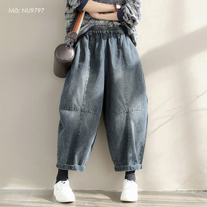 Quần baggy denim lưng thun ống rộng túi sau vuông - NU9797