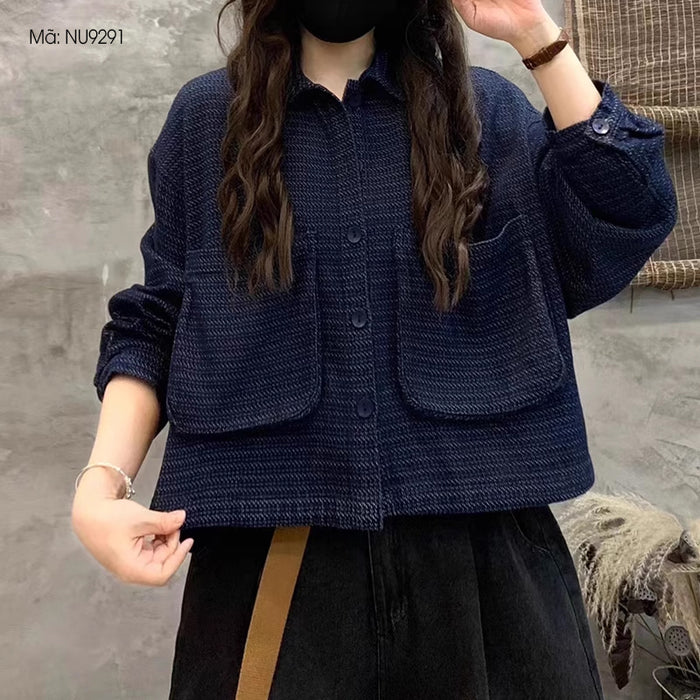 Áo khoác dài tay cổ đức kiểu sóng gân hai túi lớn - NU9291