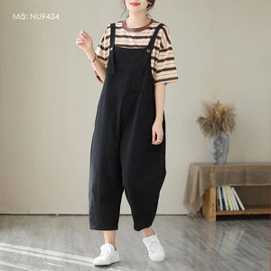 Quần baggy yếm denim túi kiểu trước bụng - NU9433