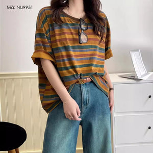 Áo T-shirt ngắn tay cổ tròn kẻ sọc cầu vồng - NU9951