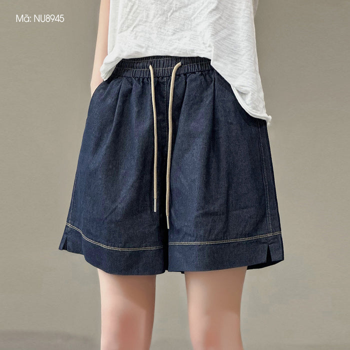 Quần sooc denim đơn sắc lưng thun dây rút một túi sau - NU8945