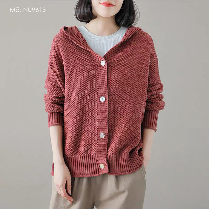 Áo khoác cardigan len đan dài tay có mũ khuy cài - NU9613