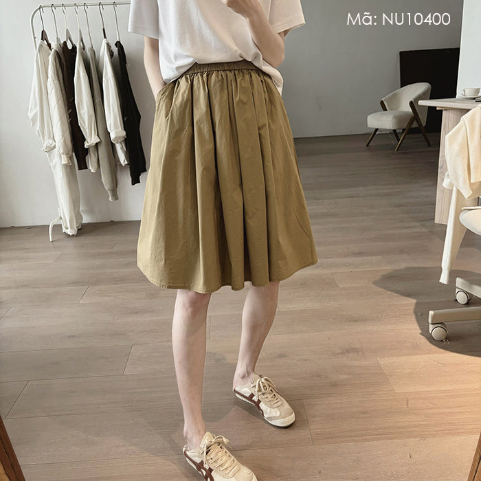 Chân váy lưng thun xếp ly một màu hai túi chéo - NU10452