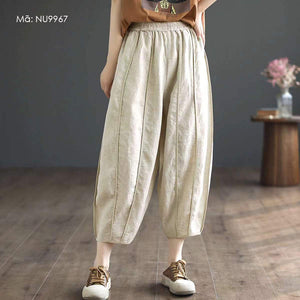 Quần baggy linen lửng lưng thun gân nổi - NU9967