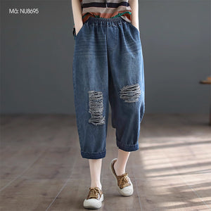 Quần baggy denim lửng kiểu rách gối - NU8695