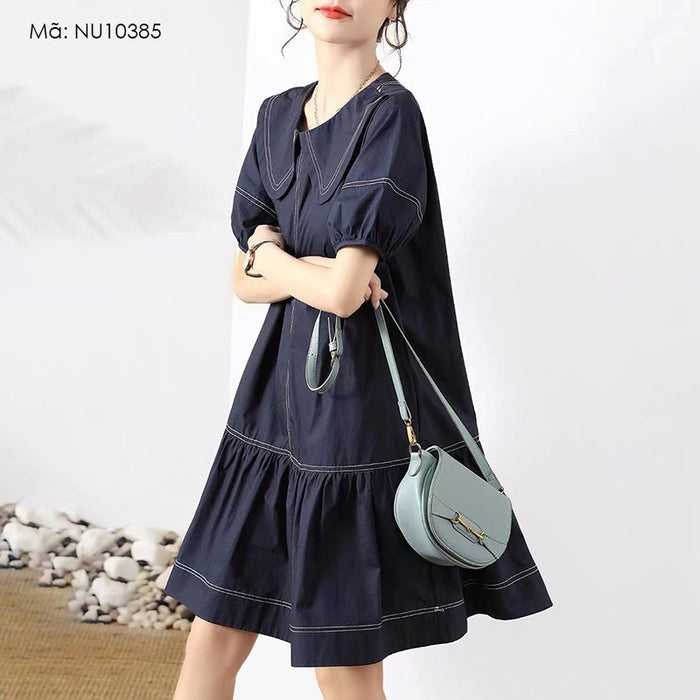 Đầm liền ngắn tay cổ thủy thủ chỉ nổi - NU10385