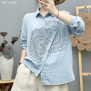 Áo sơ mi dài tay cổ đức lệch vạt - A1573