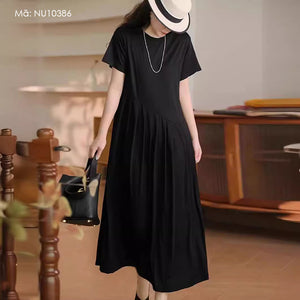 Đầm liền ngắn tay cổ tròn xếp ly lệch - NU10386