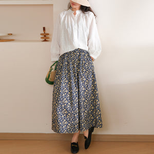 Chân váy linen lưng thun in hoa nhí - V089