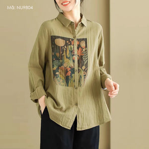 Áo sơ mi dài tay cổ đức in hoa văn trừu tượng - NU9804