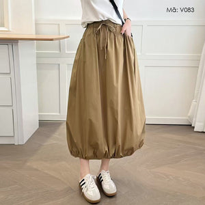 Chân váy linen lưng thun dây rút kiểu alibaba - V083