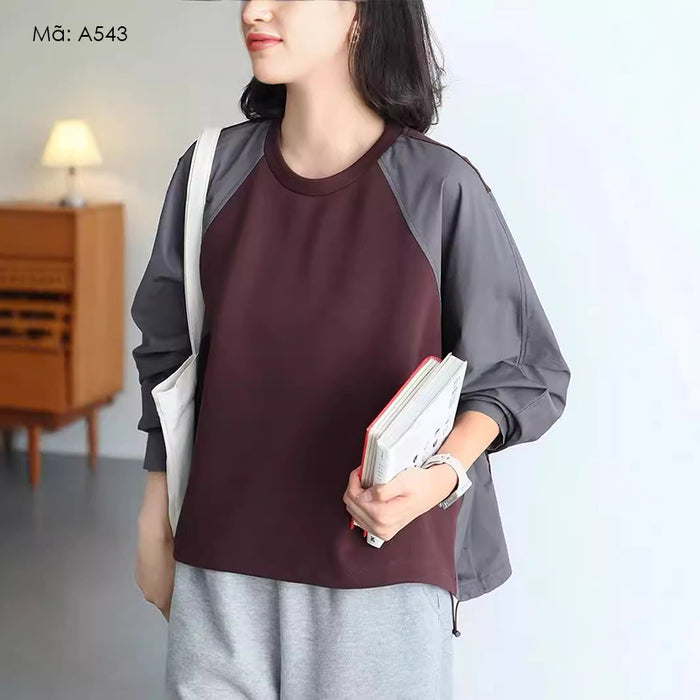 Áo T-shirt dài tay sơ mi cổ tròn vạt bo dây rút - A543