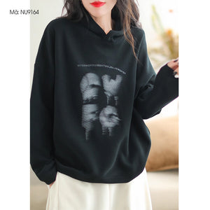 Áo hoodies dài tay in chữ trừu tượng - NU9164