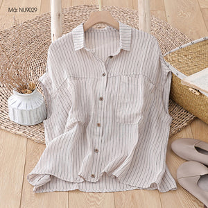 Áo sơ mi linen sát nách cổ đức hai túi kẻ sọc - NU9029