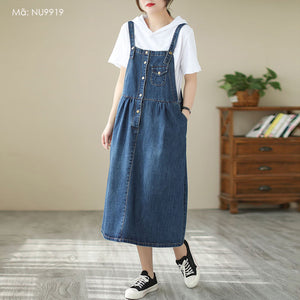 Đầm yếm denim một túi khuy cài - NU9919