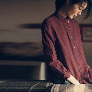 Áo sơ mi linen dài tay kẻ sọc đứng cổ pipi - NU4423