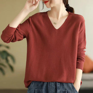 Áo len đan dài tay cổ V dáng rộng - A440