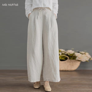 Quần baggy linen lưng thun ống rộng đơn sắc - NU9765