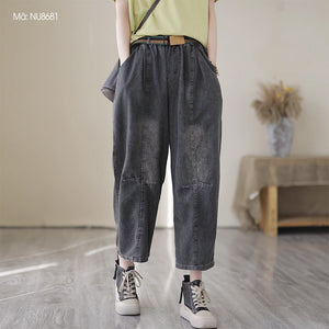 Quần baggy denim lưng kèm thắt lưng hai túi chéo - NU8681
