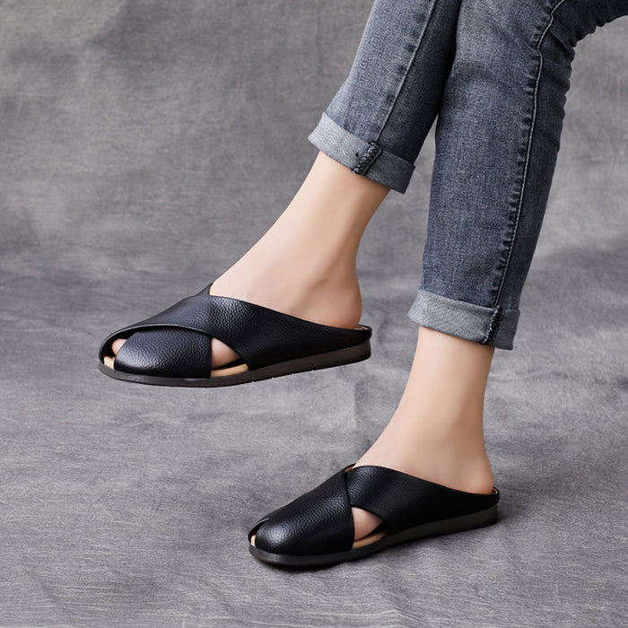 Dép da retro đế bệt đan chéo - OD1566